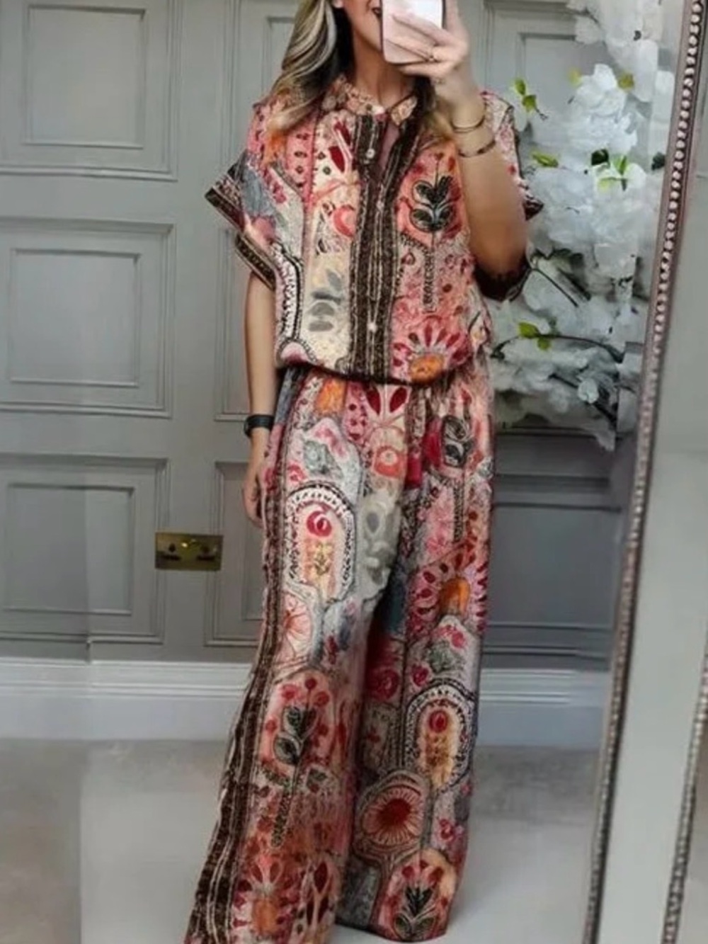 NWOT Bohemian Floral Wide-Leg Pant Set Large